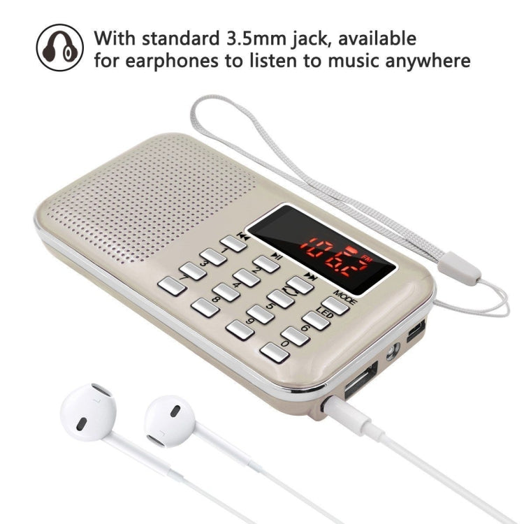 L-218AM  MP3 Radio Speaker Player Support TF Card USB with LED Flashlight Function(Gold) - Radio Player by PMC Jewellery | Online Shopping South Africa | PMC Jewellery | Buy Now Pay Later Mobicred