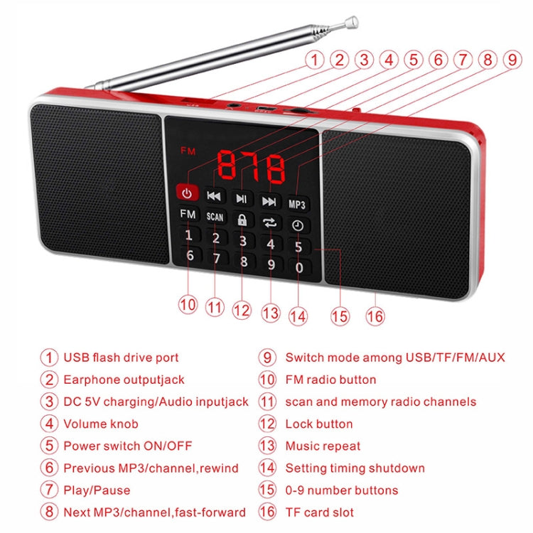 L-288AM  Bluetooth Dual Speaker Radio MP3 Player Support TF Card/U Disk with LED Display(Gold) - Radio Player by PMC TechLife | Online Shopping South Africa | PMC TechLife | Buy Now Pay Later Mobicred