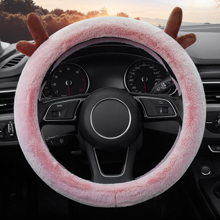 Antler Thick Plush Steering Wheel Cover, Style: O Type (Pink) - Steering Wheel Accessories by PMC Jewellery | Online Shopping South Africa | PMC Jewellery | Buy Now Pay Later Mobicred