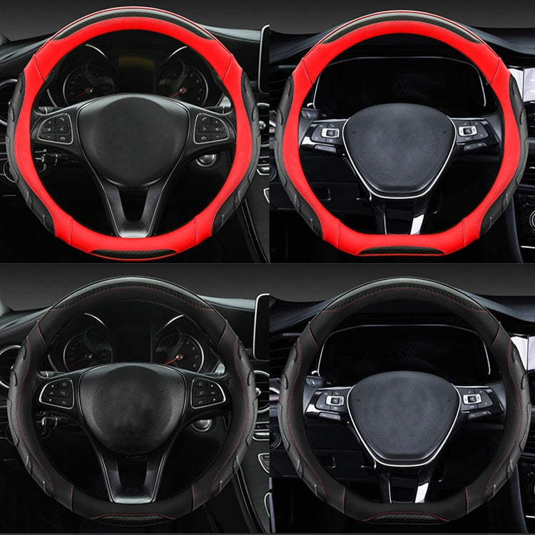 Leather Carbon Fiber Stitching Car Steering Wheel Set, Diameter: 38cm(Black Round) - Steering Wheel Accessories by PMC TechLife | Online Shopping South Africa | PMC TechLife | Buy Now Pay Later Mobicred
