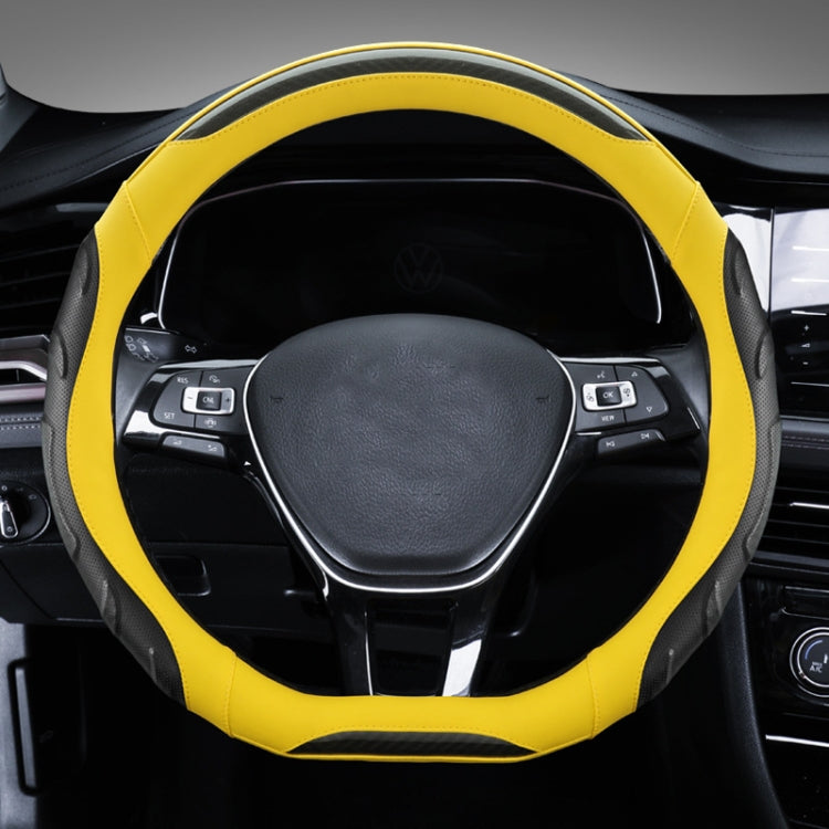 Leather Carbon Fiber Stitching Car Steering Wheel Set, Diameter: 38cm(Black Yellow D Shape) - Steering Wheel Accessories by PMC TechLife | Online Shopping South Africa | PMC TechLife | Buy Now Pay Later Mobicred