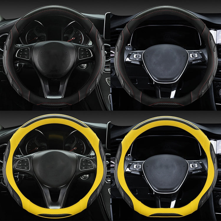 Leather Carbon Fiber Stitching Car Steering Wheel Set, Diameter: 38cm(Black Yellow D Shape) - Steering Wheel Accessories by PMC TechLife | Online Shopping South Africa | PMC TechLife | Buy Now Pay Later Mobicred