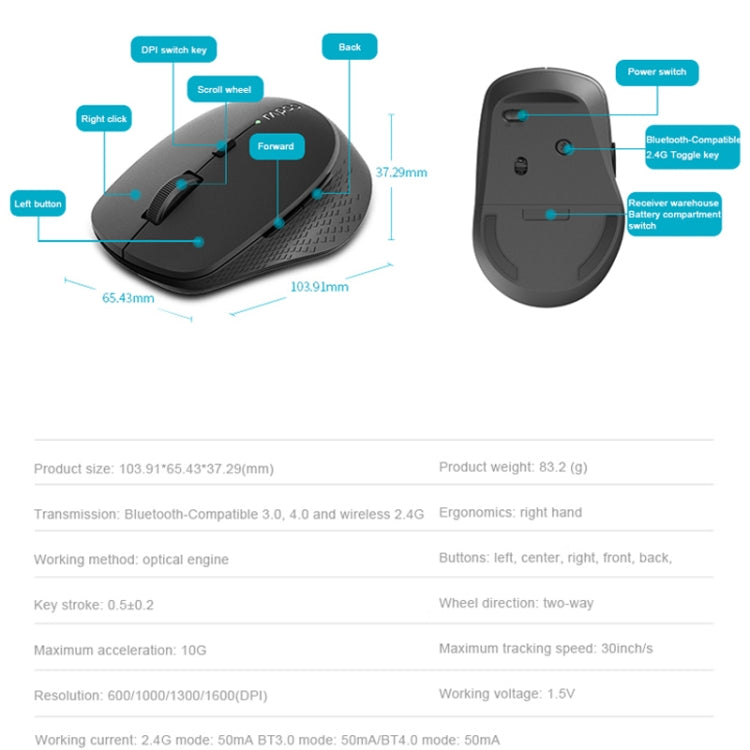 Rapoo M300G 1600DPI 3 Keys Laptop Office Silent Wireless Bluetooth Mouse(Light Gray) - Wireless Mice by Rapoo | Online Shopping South Africa | PMC Jewellery | Buy Now Pay Later Mobicred