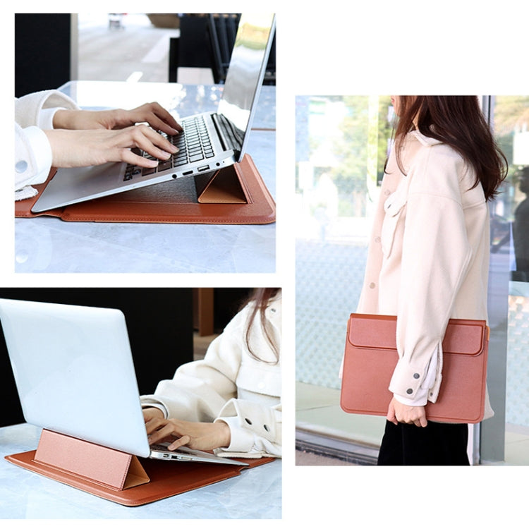 PU08DZ Leather Laptop Liner Bag with Stand Function, Size: 13.3 inches(Cowhide Yellow) - 13.3 inch by PMC TechLife | Online Shopping South Africa | PMC TechLife | Buy Now Pay Later Mobicred