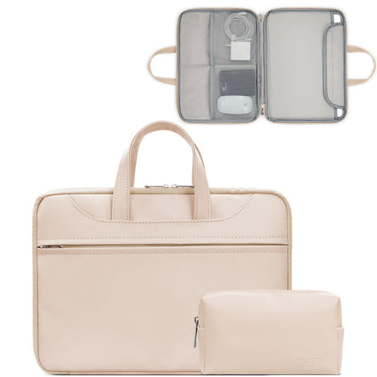 Baona BN-Q006 PU Leather Full Opening Laptop Handbag For 15/15.6/16 inches(Light Apricot Color+Power Bag) - 15.6 - 17 inch by Baona | Online Shopping South Africa | PMC Jewellery | Buy Now Pay Later Mobicred