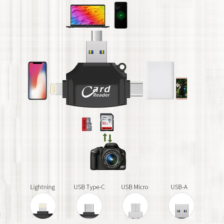 USB 2.0+8Pin +Type-C+Micro USB  4 In 1 Card Reader Supports Reading SD&TF Car(White) -  by null | Online Shopping South Africa | PMC Jewellery | Buy Now Pay Later Mobicred