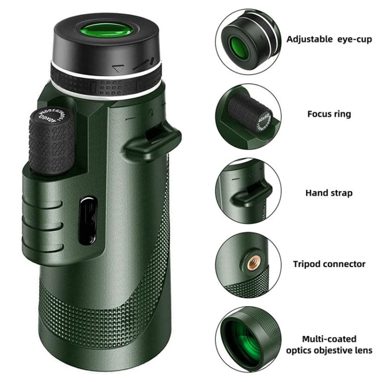 40X60 Outdoor Night Vision High Power HD Monocular (Standard+Universal Clip+Tripod) - Monocular Binoculars by PMC TechLife | Online Shopping South Africa | PMC TechLife