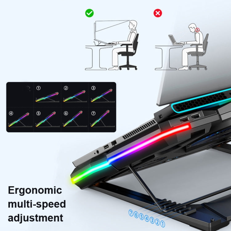CoolCold  Five Fans 2 USB Ports Laptop Cooler Gaming Notebook Cool Stand,Version: Touch Symphony Blue - free shipping - PMC TechLife - Order now!
