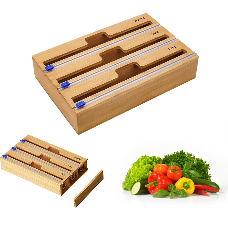 Aluminum Foil Wrap Dispenser Wood Storage Box for Kitchen Drawer,Style: Three Slots - Shelf by PMC Jewellery | Online Shopping South Africa | PMC Jewellery