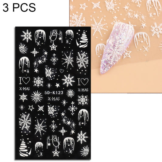 3 PCS 5D Embossed Nail Stickers Christmas Snowflake Elk Nail Stickers(5D-K123) - Nail Stickers by PMC Jewellery | Online Shopping South Africa | PMC Jewellery | Buy Now Pay Later Mobicred