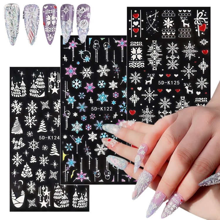 3 PCS 5D Embossed Nail Stickers Christmas Snowflake Elk Nail Stickers(5D-K125) - Nail Stickers by PMC Jewellery | Online Shopping South Africa | PMC Jewellery | Buy Now Pay Later Mobicred