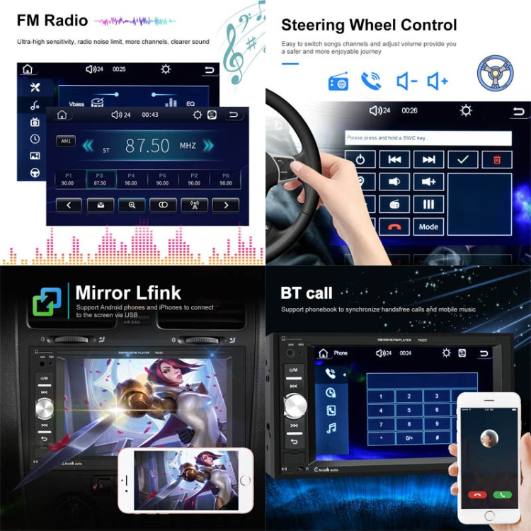 7622C 6.2 inch Dual Spindle HD Car Universal MP5 Carplay Player, Style: Standard+4 Light Camera - Car MP3 & MP4 & MP5 by PMC TechLife | Online Shopping South Africa | PMC TechLife | Buy Now Pay Later Mobicred