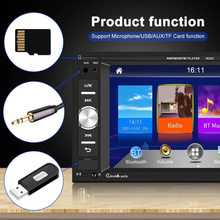 7622C 6.2 inch Dual Spindle HD Car Universal MP5 Carplay Player, Style: Standard+AHD Camera - Car MP3 & MP4 & MP5 by PMC TechLife | Online Shopping South Africa | PMC TechLife | Buy Now Pay Later Mobicred