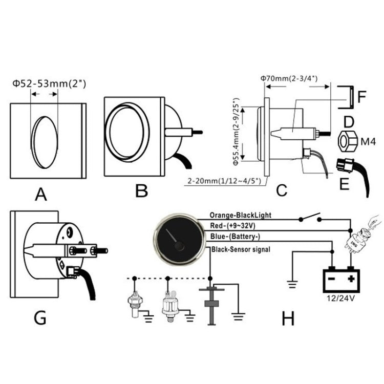 PMW2 DN52mm Car Truck RV Conversion Water Tank Water Level Table(WS) - Clocks & Car Meters by PMC Jewellery | Online Shopping South Africa | PMC Jewellery | Buy Now Pay Later Mobicred