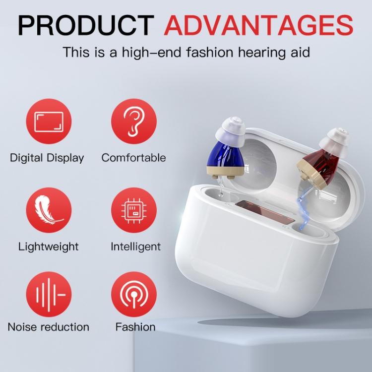 GM-912 Digital Hearing Aid Sound Amplifier With Digital Display Charging Compartment(Red Blue) - free shipping - PMC TechLife - Order now!