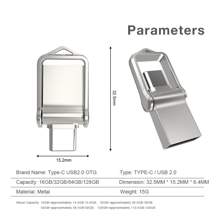 32GB USB 2.0 + Type-C/USB-C High Speed Mini Computer and Phone Dual-purpose Rotary U Disk(Silver) - USB Flash Drives by PMC TechLife | Online Shopping South Africa | PMC TechLife | Buy Now Pay Later Mobicred