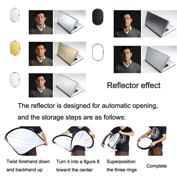Selens  5 In 1 (Gold / Silver  / White / Black / Soft Light) Folding Reflector Board, Size: 80x120cm - free shipping - PMC TechLife - Order now!