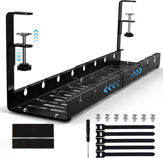 Stretchable Under Desk Cable Management Tray Carbon Steel Cable Organizer Cable Storage Rack(Black) - Shelf & Hooks by PMC Jewellery | Online Shopping South Africa | PMC Jewellery
