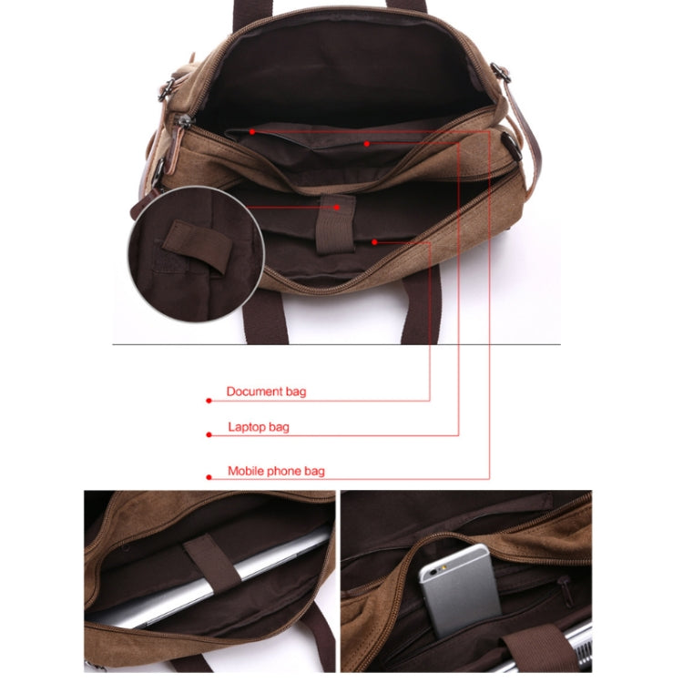 Casual Canvas Three-Purpose Business Briefcase Computer Bag, Color: Khaki Small - Handbags by PMC TechLife | Online Shopping South Africa | PMC TechLife