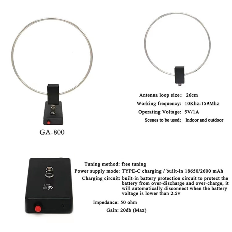 GA800 10KHz-159MHZ HF Radio Short Wave Antenna With Source Ring Shaped Antenna - Radio Player by PMC Jewellery | Online Shopping South Africa | PMC Jewellery | Buy Now Pay Later Mobicred