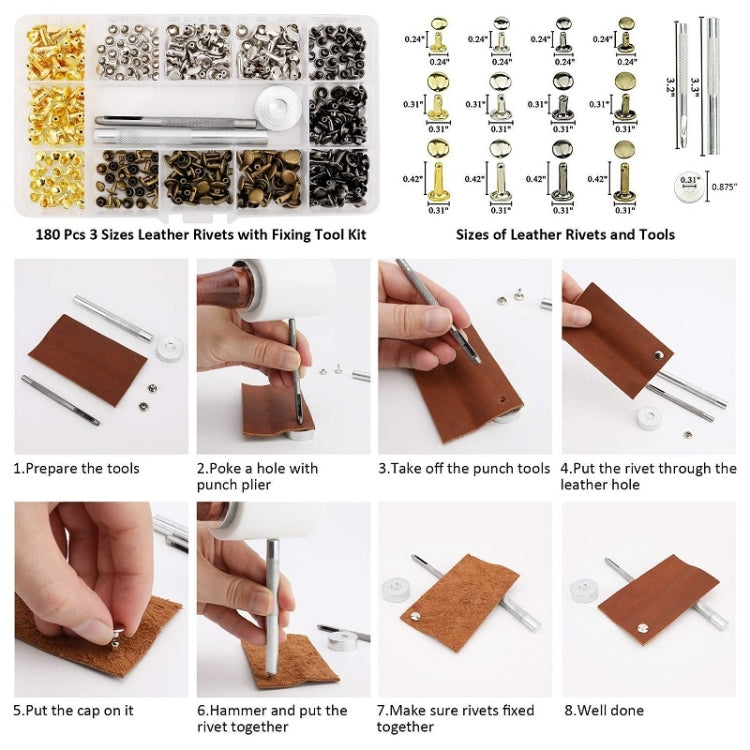 180pcs Copper Leather Hollow Cap Double-Sided Rivet Set With Punching Pliers - DIY Apparel Sewing by PMC Jewellery | Online Shopping South Africa | PMC Jewellery