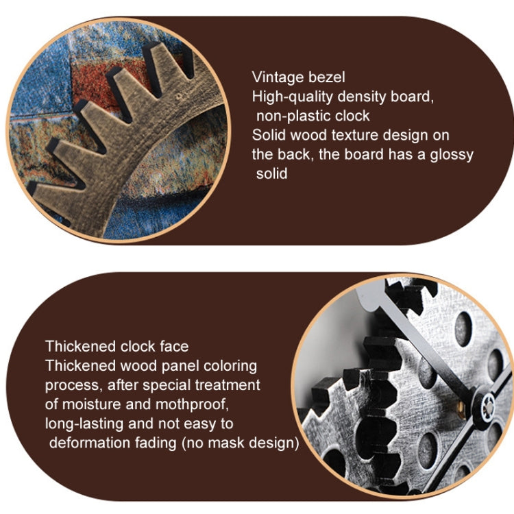 Vintage Wooden Round Gear Silent Wall Clock Number 58cm 4 Gears Silver - Wall Clock by PMC TechLife | Online Shopping South Africa | PMC TechLife