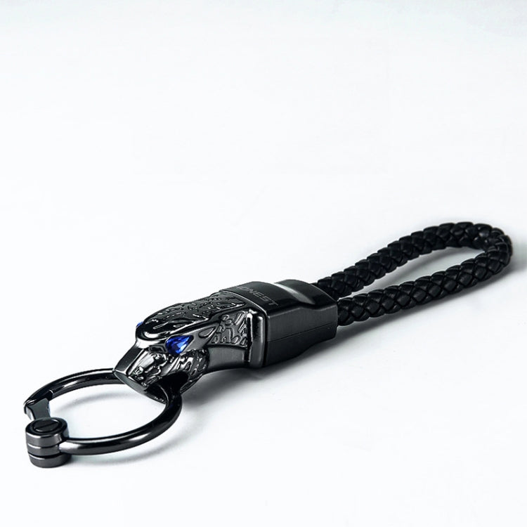 HONEST Diamond Encrusted Car Keychain Leather Cord Leopard Metal Keychain Pendant(Basic Gold) - Key Rings by HONEST | Online Shopping South Africa | PMC TechLife