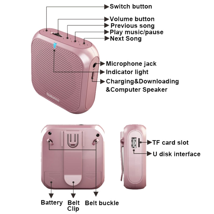 Rolton K400 Mini Audio Speaker Megaphone Voice Amplifier  Support FM Radio TF MP3(White) - Microphone by Rolton | Online Shopping South Africa | PMC TechLife | Buy Now Pay Later Mobicred