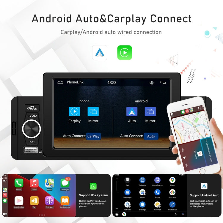 A3107 5 inches Car MP5 Wired CarPlay Universal Bluetooth Player With Microphone, Style: Standard+ 4 Lights Camera - Car MP3 & MP4 & MP5 by PMC Jewellery | Online Shopping South Africa | PMC Jewellery | Buy Now Pay Later Mobicred