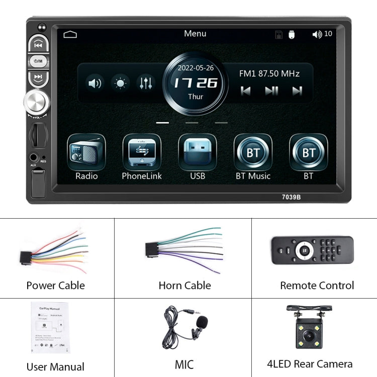 A3061 7 Inches MP5 Bluetooth Player Universal Wired CarPlay Reversing Image Integrated, Style: Standard+4 Lights Camera - Car MP3 & MP4 & MP5 by PMC TechLife | Online Shopping South Africa | PMC TechLife | Buy Now Pay Later Mobicred