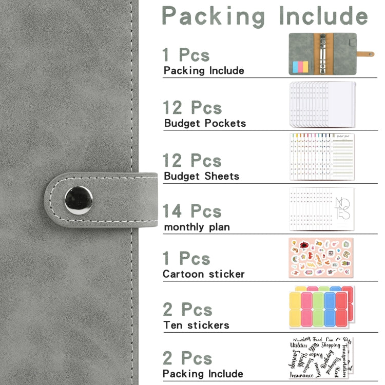H666 A6 Loose-leaf Binder Cash Budget Handbook Vintage PU Leather Notebook with Window(Light Gray) - Notebooks by PMC TechLife | Online Shopping South Africa | PMC TechLife | Buy Now Pay Later Mobicred