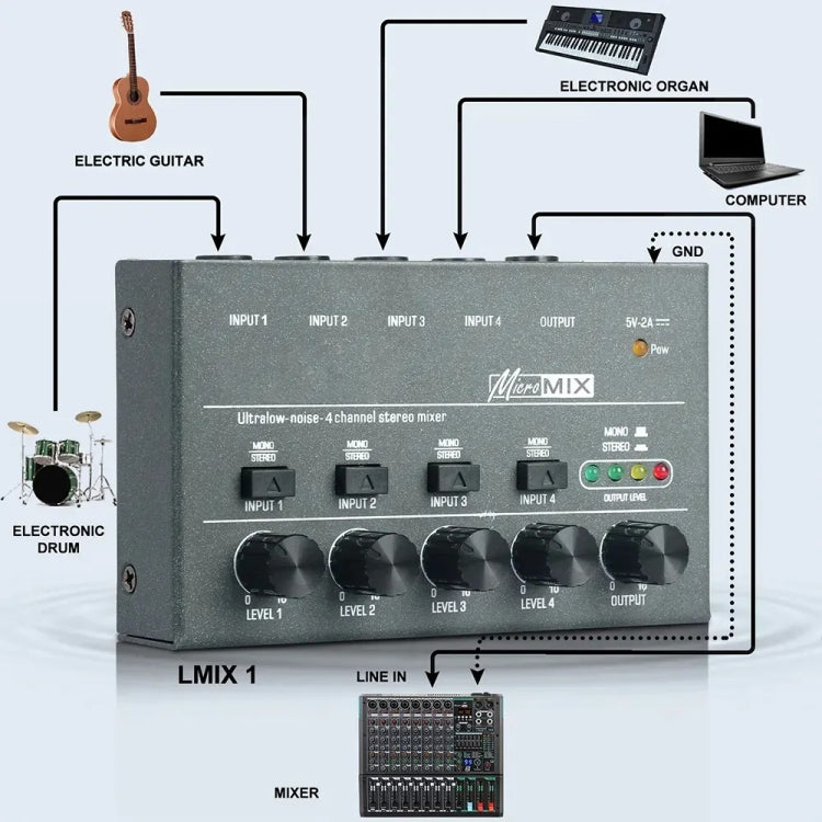 4 Way mixer With Single Channel Stereo Switching Mini Signal Hybrid Small Audio - Live Sound Effects Processors by PMC TechLife | Online Shopping South Africa | PMC TechLife | Buy Now Pay Later Mobicred
