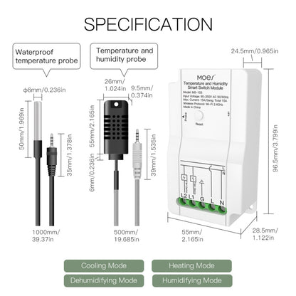 WiFi Switch Module+Temperature Probe Tuya Dual-way Temperature and Humidity Switch Timer Smart Switch - Smart Switch by PMC Jewellery | Online Shopping South Africa | PMC Jewellery