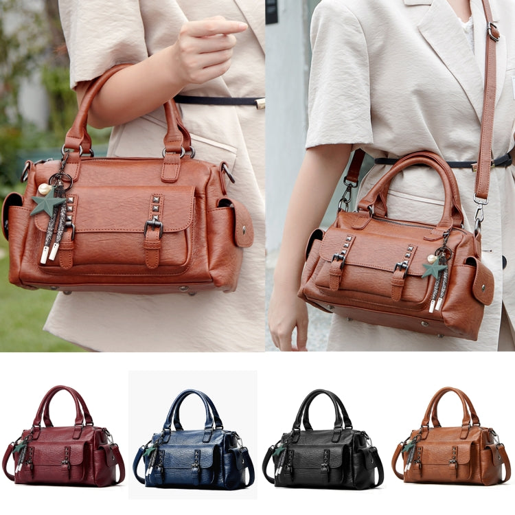 048 Pebbled Leather Multi-compartment Handbag Large Capacity Crossbody Shoulder Bag(Black) - Handbags by PMC TechLife | Online Shopping South Africa | PMC TechLife