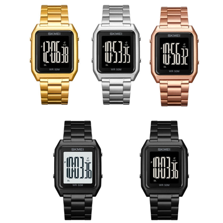SKMEI 1879 Square Large Screen Men Steel Belt Multi-function EL Luminous Watch, Color: Black White Machine - free shipping - PMC TechLife - Order now!