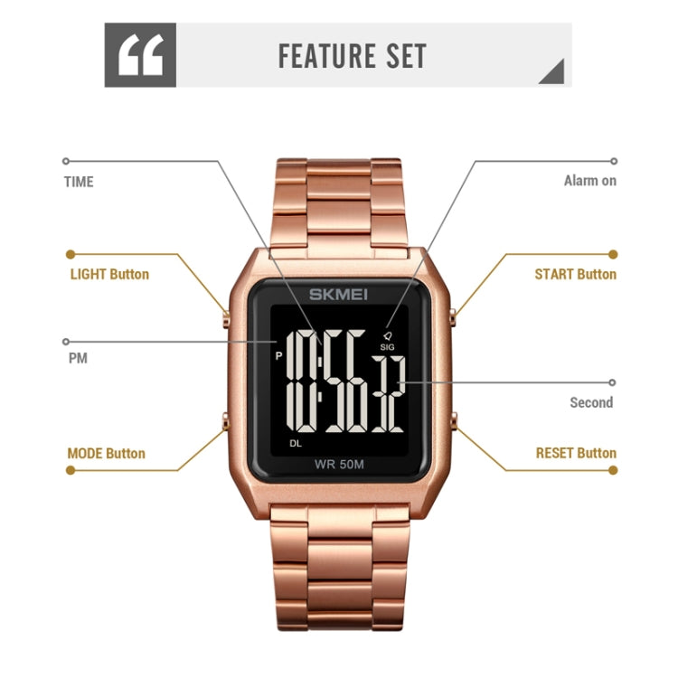 SKMEI 1879 Square Large Screen Men Steel Belt Multi-function EL Luminous Watch, Color: Black White Machine - free shipping - PMC TechLife - Order now!