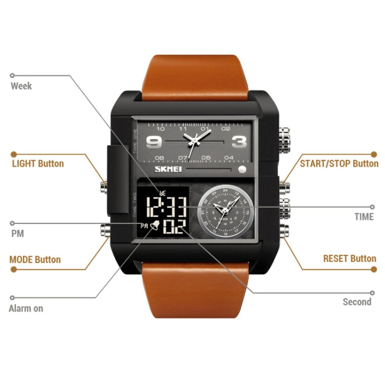SKMEI 2020 Square Large Dial Triple Movement Men Sports Watch(Amber) - free shipping - PMC TechLife - Order now!