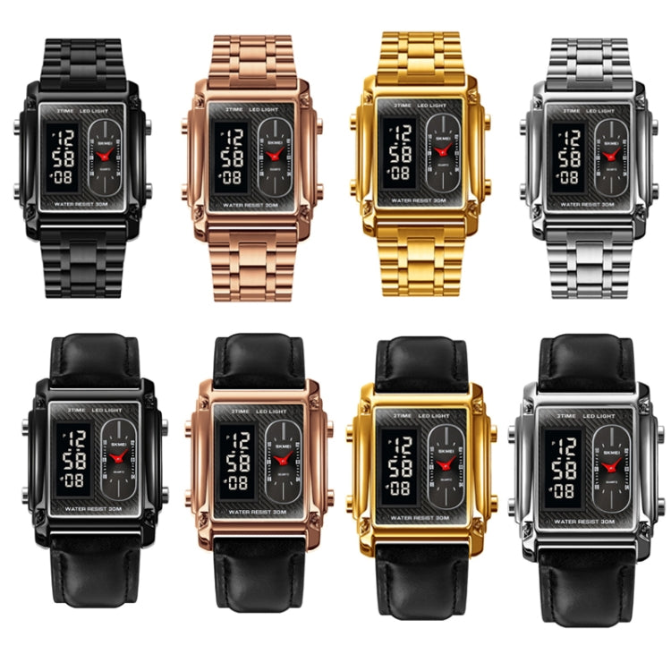 SKMEI 1868 Square Double Display Waterproof Men Watch, Style: Leather Belt (Black) - free shipping - PMC TechLife - Order now!