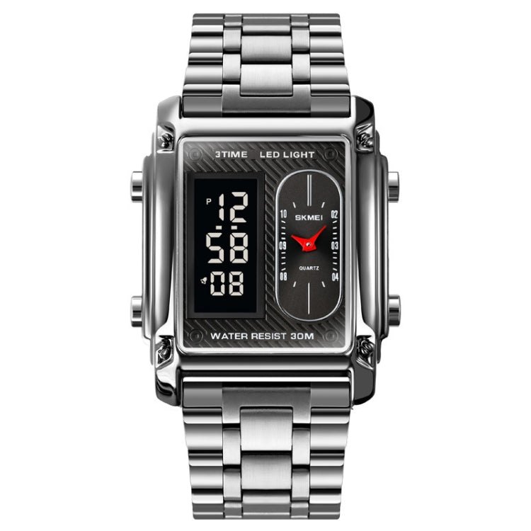 SKMEI 1868 Square Double Display Waterproof Men Watch, Style: Steel Belt (Silver) - free shipping - PMC TechLife - Order now!