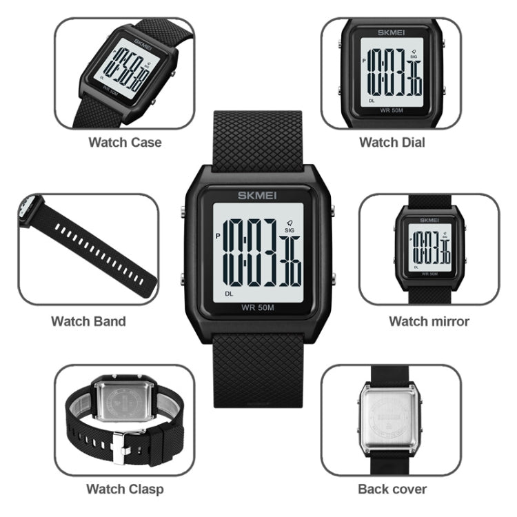 SKMEI 1866 Square Large Screen Men Steel Belt Multi-function Night Light Alarm Clock Watch(Rose Gold Black Machine) - free shipping - PMC TechLife - Order now!