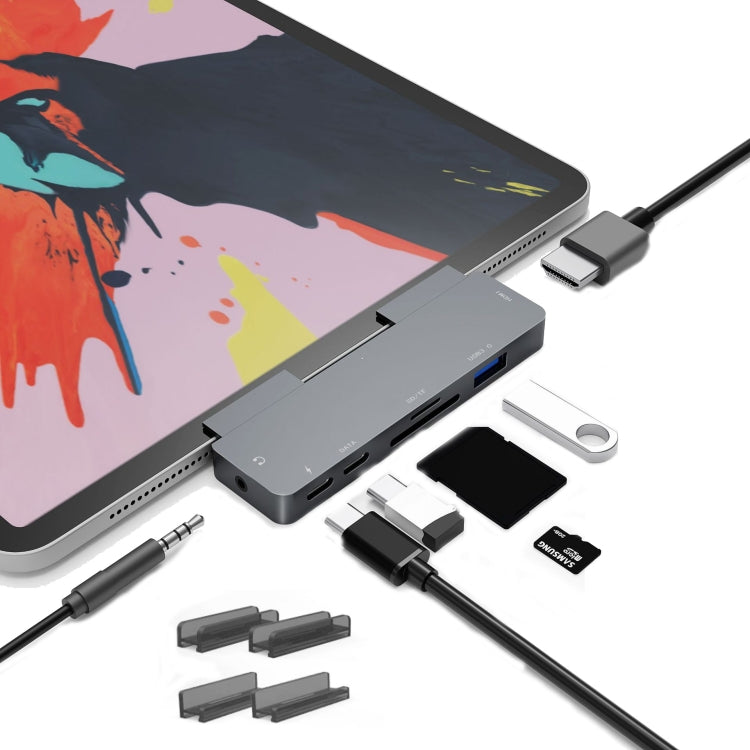 For IPad Pro 7-In-1 HDMI 4K + 3.5mm Audio + SD/TF+ 1 USB 3.0 + USB-C/Type-C + PD USB-C Docking Station - free shipping - PMC Jewellery - Order now!