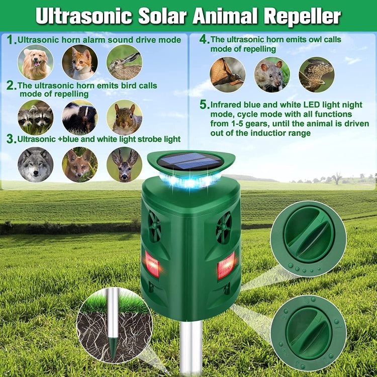 SK698 Solar Powered Animal Repeller 360 Degree Strobe Light Bird Repeller Ultrasonic Rat Repeller(Green) - Outdoor Insect Repellent by PMC Jewellery | Online Shopping South Africa | PMC Jewellery | Buy Now Pay Later Mobicred