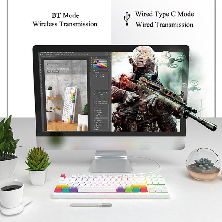 Ajazz K870T 87-Key Hot Swap Bluetooth/Wired Dual Mode RGB Backlight Office Game Mechanical Keyboard Tea Shaft (White) - Wireless Keyboard by Ajazz | Online Shopping South Africa | PMC Jewellery | Buy Now Pay Later Mobicred