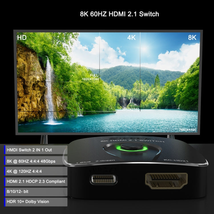 HDMI2.1 Switch 2 In 1 Out 8K 60Hz HD Conversion For Xbox HDMI One-way Transmission(Black) - Switch by PMC Jewellery | Online Shopping South Africa | PMC Jewellery | Buy Now Pay Later Mobicred