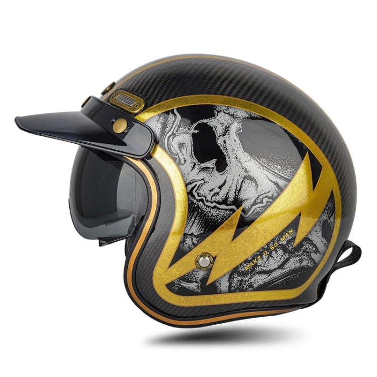 SOMAN Motorcycle Four Seasons Carbon Fiber Half Helmet, Color: Carbon Fiber Gold Lightning(M) - Helmets by SOMAN | Online Shopping South Africa | PMC Jewellery | Buy Now Pay Later Mobicred