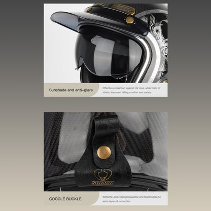 SOMAN Motorcycle Four Seasons Carbon Fiber Half Helmet, Color: Carbon Fiber Gold Lightning(XL) - Helmets by SOMAN | Online Shopping South Africa | PMC Jewellery | Buy Now Pay Later Mobicred