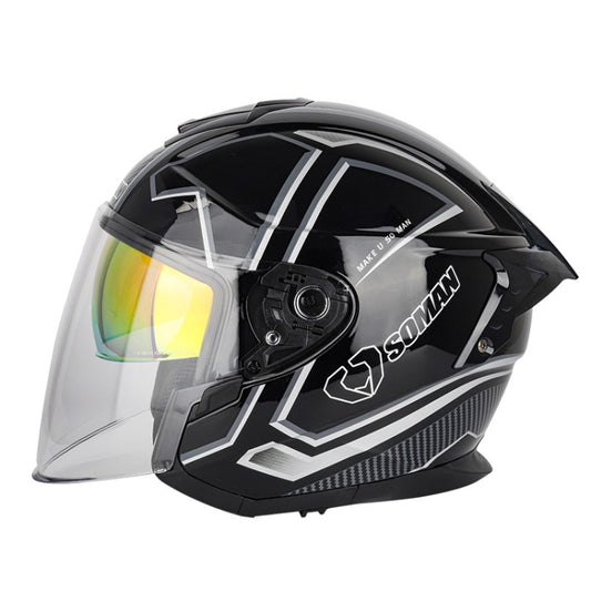 SOMAN Motorcycle Electric Bicycle Dual Lens Riding Helmet, Size: XL(Black Silver) - Helmets by SOMAN | Online Shopping South Africa | PMC Jewellery | Buy Now Pay Later Mobicred