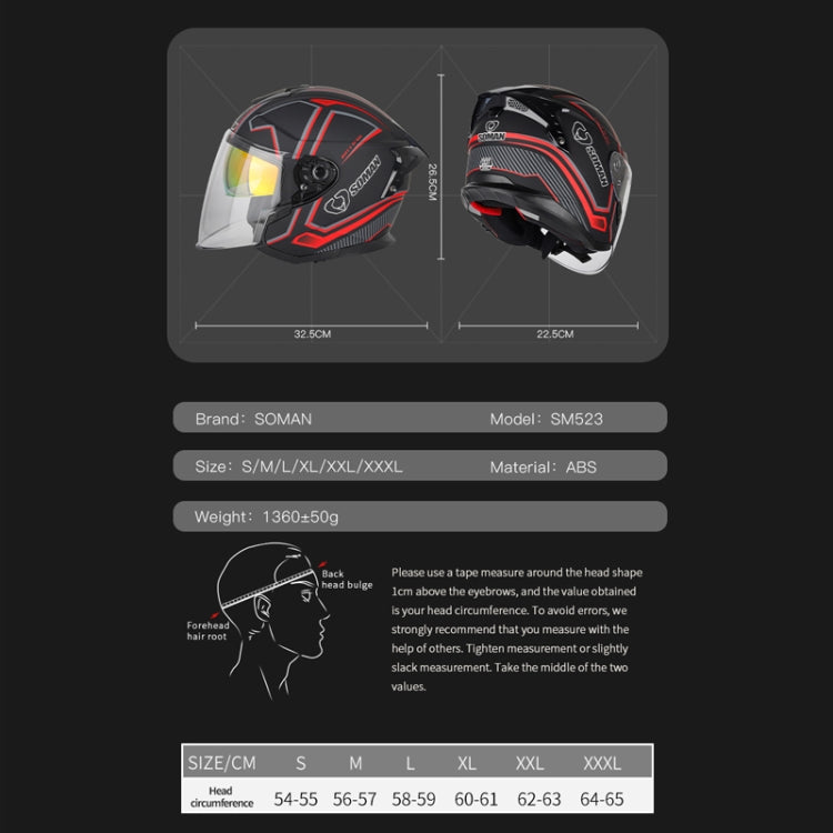 SOMAN Motorcycle Electric Bicycle Dual Lens Riding Helmet, Size: XL(Bright Back) - free shipping - PMC TechLife - Order now!