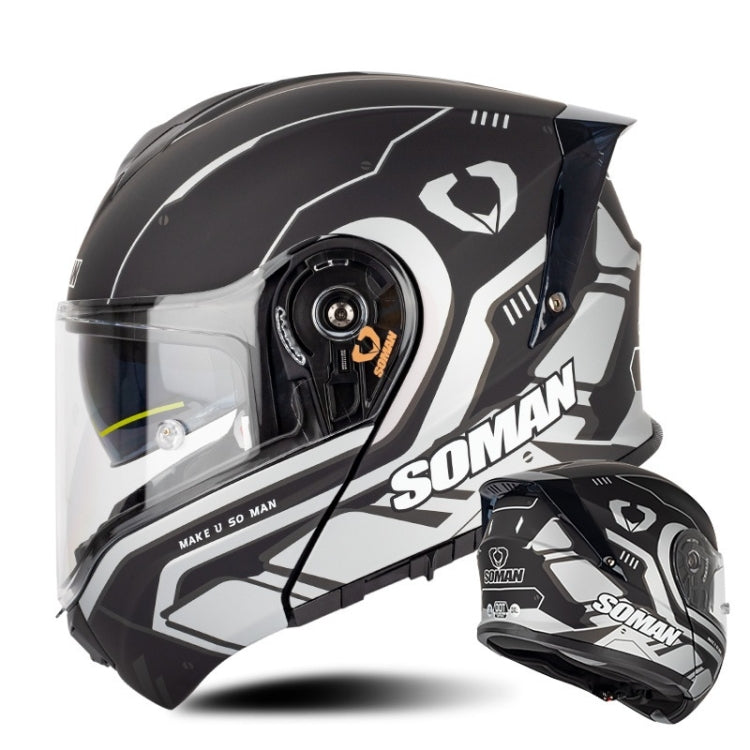 SOMAN Racing Motorcycle Double Lens Riding Safety Helmet, Size: M(Prince Charle Silver Gray) - free shipping - PMC TechLife - Order now!