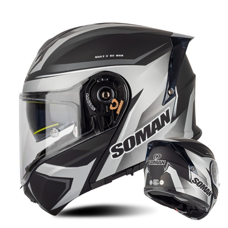 SOMAN Racing Motorcycle Double Lens Riding Safety Helmet, Size: M(Silver Gray Black Vision) - free shipping - PMC TechLife - Order now!